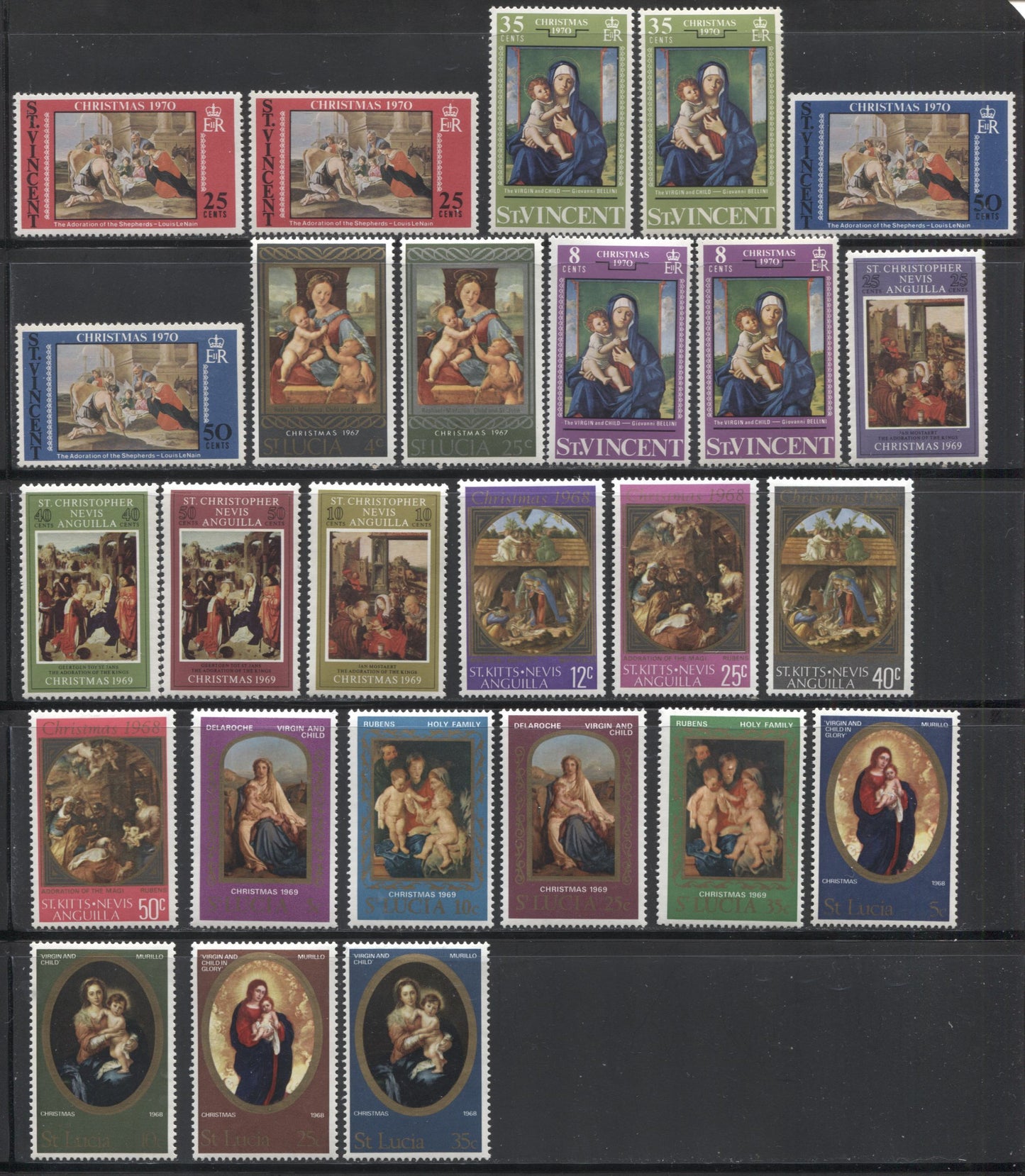 Lot 262 St. Christopher Nevis - St. Vincent Late 1960's to 1970 Christmas Issues, A Small Selection of 6 VFNH Sets