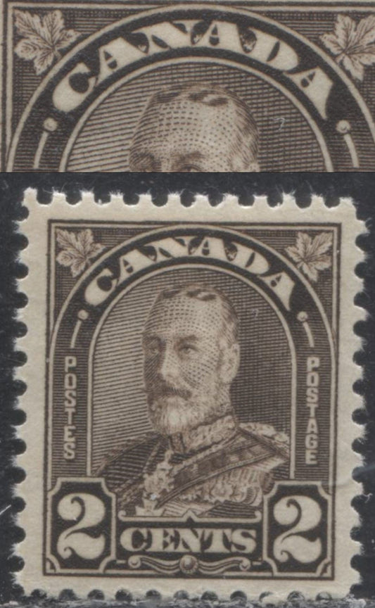 Lot 263 Canada #166b 2c Dark Brown King George V, 1930-1931 Arch/Leaf Issue, A VFNH Single, Die Flaws Around Canada, Die 1