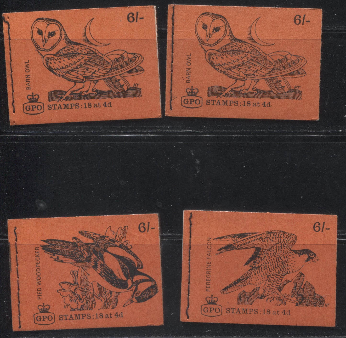 Lot 266 Great Britain SG#QP40/QP45 6/- Black on Deep Orange 1967-1971 Pre-Decimal Machin Heads Issue, 4 Complete Booklets From August & November 1968 & January 1969 Various Fluorescence Levels For Covers and Interleaving Pages, Various Covers, F-VFNH