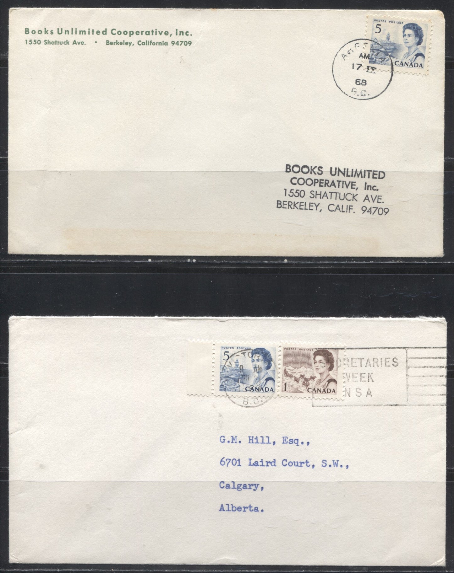 Lot 266 Canada #458, 458i, 458ii, 458iii 5c Deep Blue Atlantic Fishing Village, 1967-1973 Centennial Issue, Usages of DF, NF, LF-fl and HB Papers on 9 Covers and Postcards