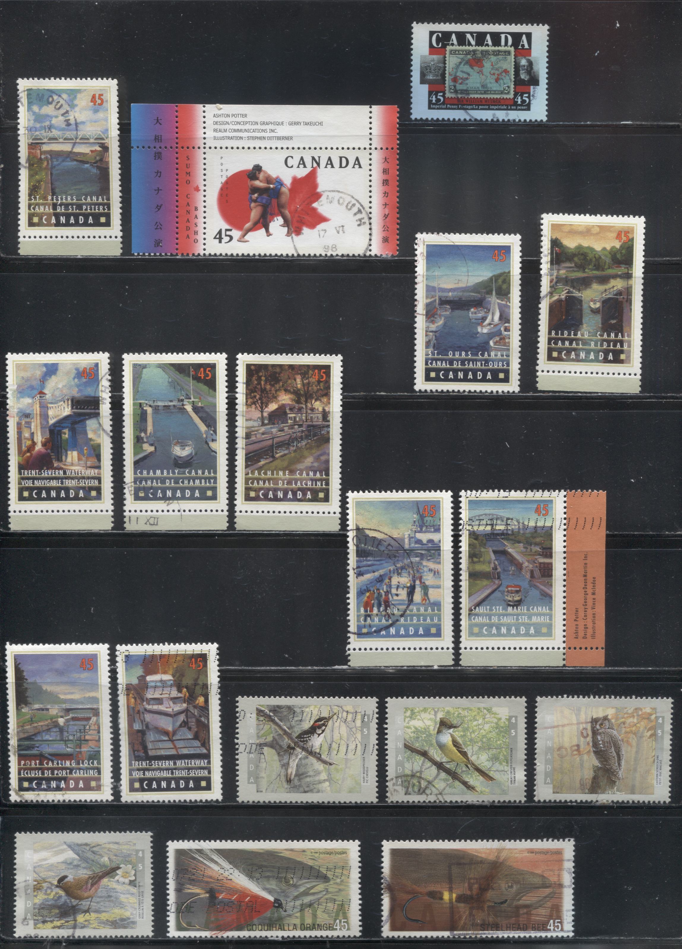 Lot 266 Canada #1710-1734 45c Multicoloured Stamps 1998 Birds - Canals ...