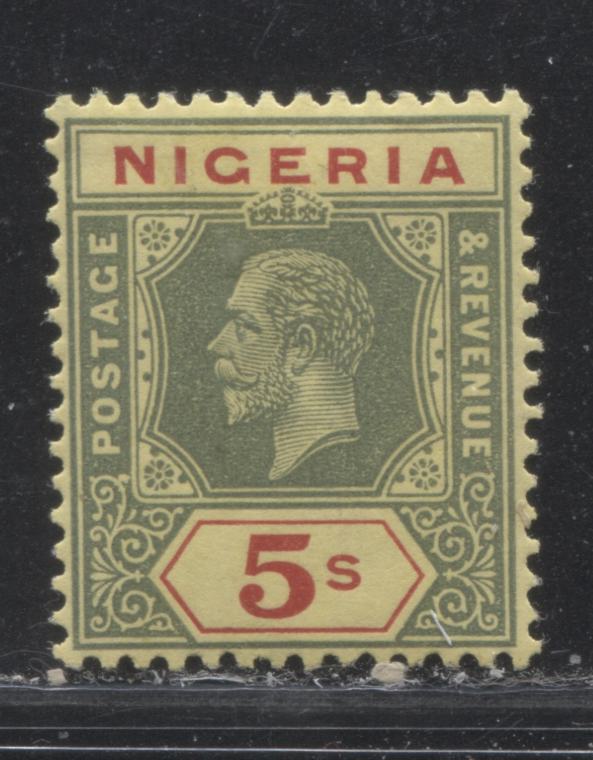 Lot 268 Nigeria SG# 28a 5/- Green & Carmine Red King George V, 1921-1932 Multiple Script CA Imperium Keyplate Issue, A VFOG Example, Die 1