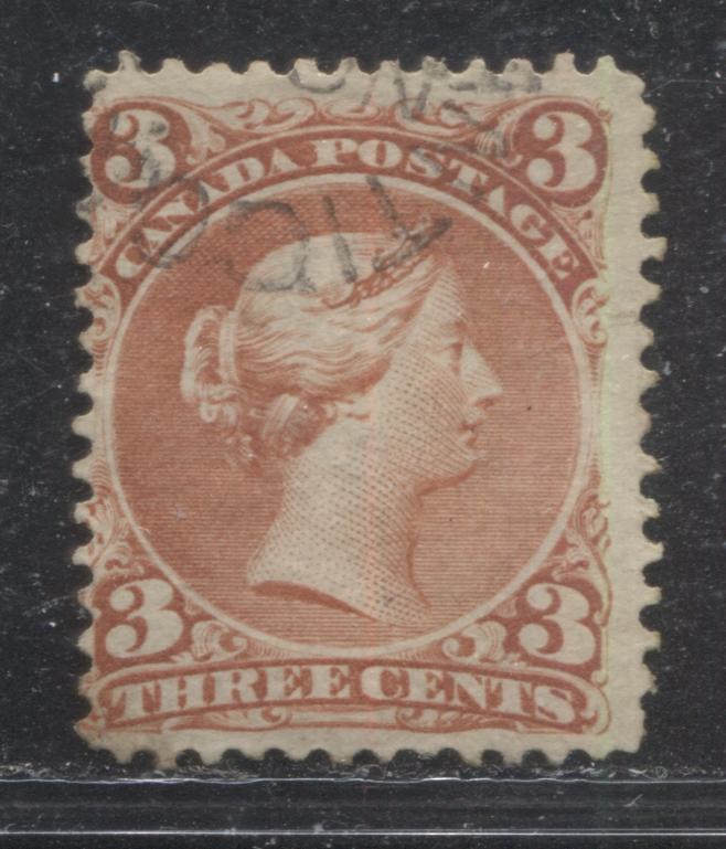 Lot 27 Canada #25 3c Red Queen Victoria, 1868-1897 Large Queen Issue, A Very Good Used Single On Duckworth Paper #10, Perf 11.9 x 12