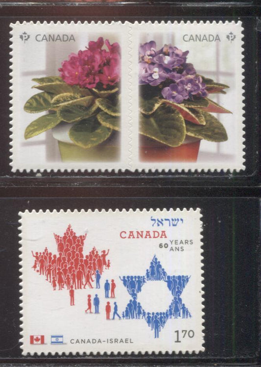 Lot 27 Canada #2378i, 2379i 2010 African Violets & Canada - Israel Friendship Issue, VFNH Die Cut to Shape Booklet Stamps From the Quarterly Packs