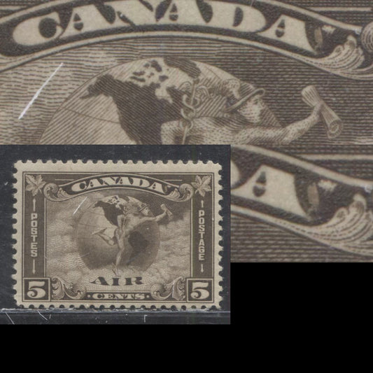 Lot 273 Canada #C2 5c Olive Brown Mercury With Scroll, 1930-1935 Arch Air Mail Issue, A Fine OG Single, Dash After Canada - Die Flaw, Cream Gum
