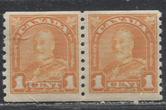 Lot 274 Canada #178 1c Orange King George V, 1930-1931 Arch/Leaf Coil Issue, A Fine NH Coil Pair, Cream Gum With Horizontal Striations