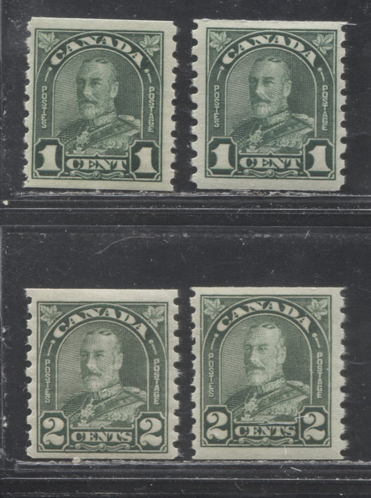 Lot 275 Canada #179-180 1c & 2c Deep Green & Dull Green King George V, 1930-1931 Arch/Leaf Coil Issue, 4 Fine NH Coil Singles With Additional Shades or Gum Types