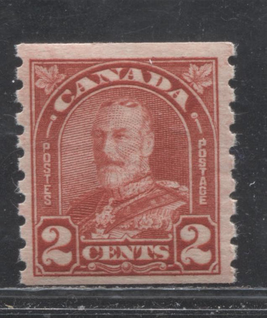 Lot 277 Canada #181 2c Deep Red King George V, 1930-1931 Arch/Leaf Coil Issue, A VFNH Coil Single, Striated Light Cream Gum