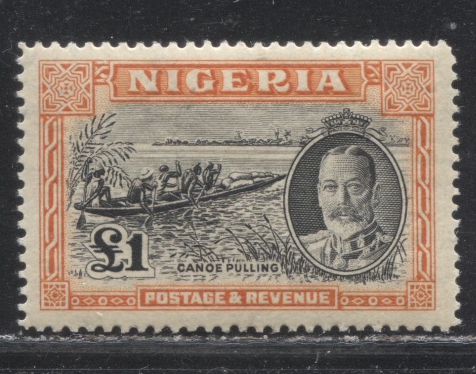 Lot 279 Nigeria SG# 45 One Pound Black & Orange Canoe Pulling, 1936 Pictorial Issue, A VFVLH Example