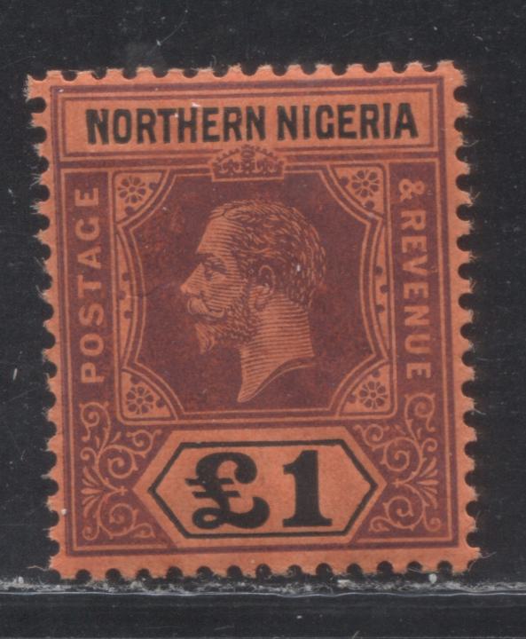 Lot 280 Northern Nigeria SG# 52 One Pound Purple & Black on Red King George V, 1913 Imperium Keyplate Issue, A VFOG Example