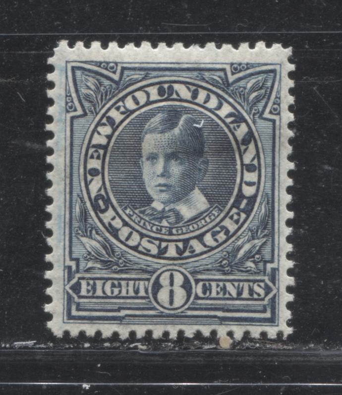 Lot 27 Newfoundland # 110a 8c  Peacock Blue Prince George, 1911-1919 Royal Family Issue, A VFOG Example, Line Perf. 14.25 x 14.2