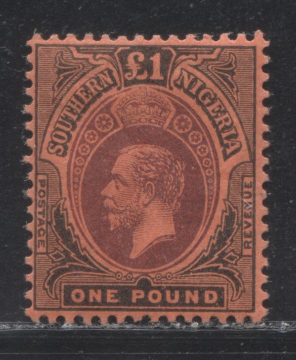 Lot 281 Southern Nigeria SG# 56 One Pound Purple & Black on Red King George V, 1913 Keyplate Issue, A VFOG Example