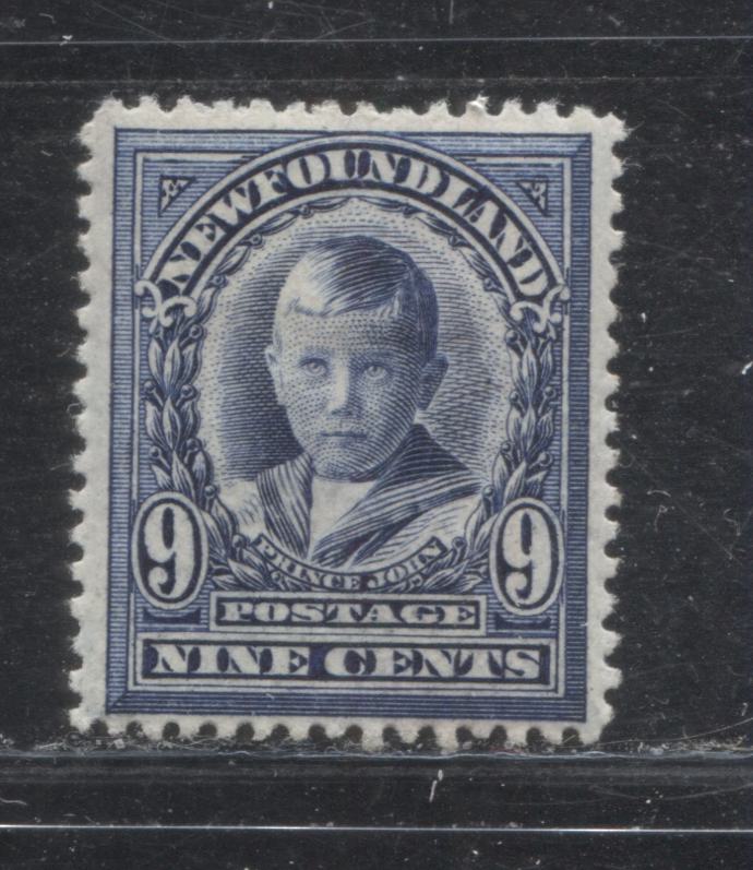 Lot 28 Newfoundland # 111i 9c Violet Blue Prince John, 1911-1919 Royal Family Issue, A VFOG Example, Line Perf. 14.2 , With Re-Entry Above "Newfoundland"