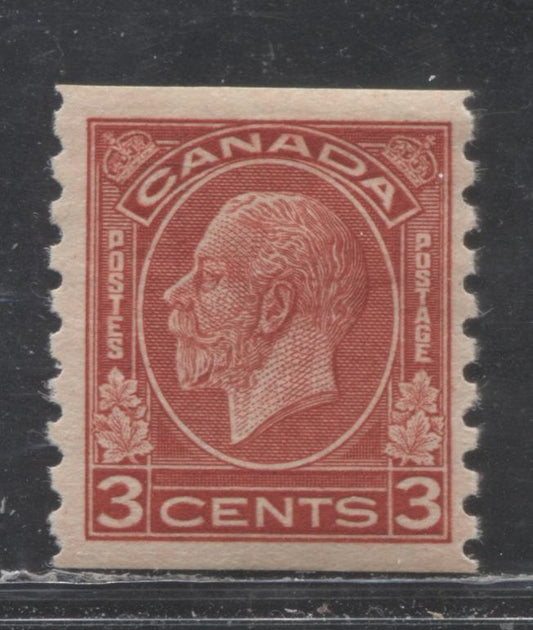 Lot 299 Canada #207 3c Deep Red King George V, 1933 Medallion Coil Issue, A VFOG Coil Single, Lightly Striated Cream Gum