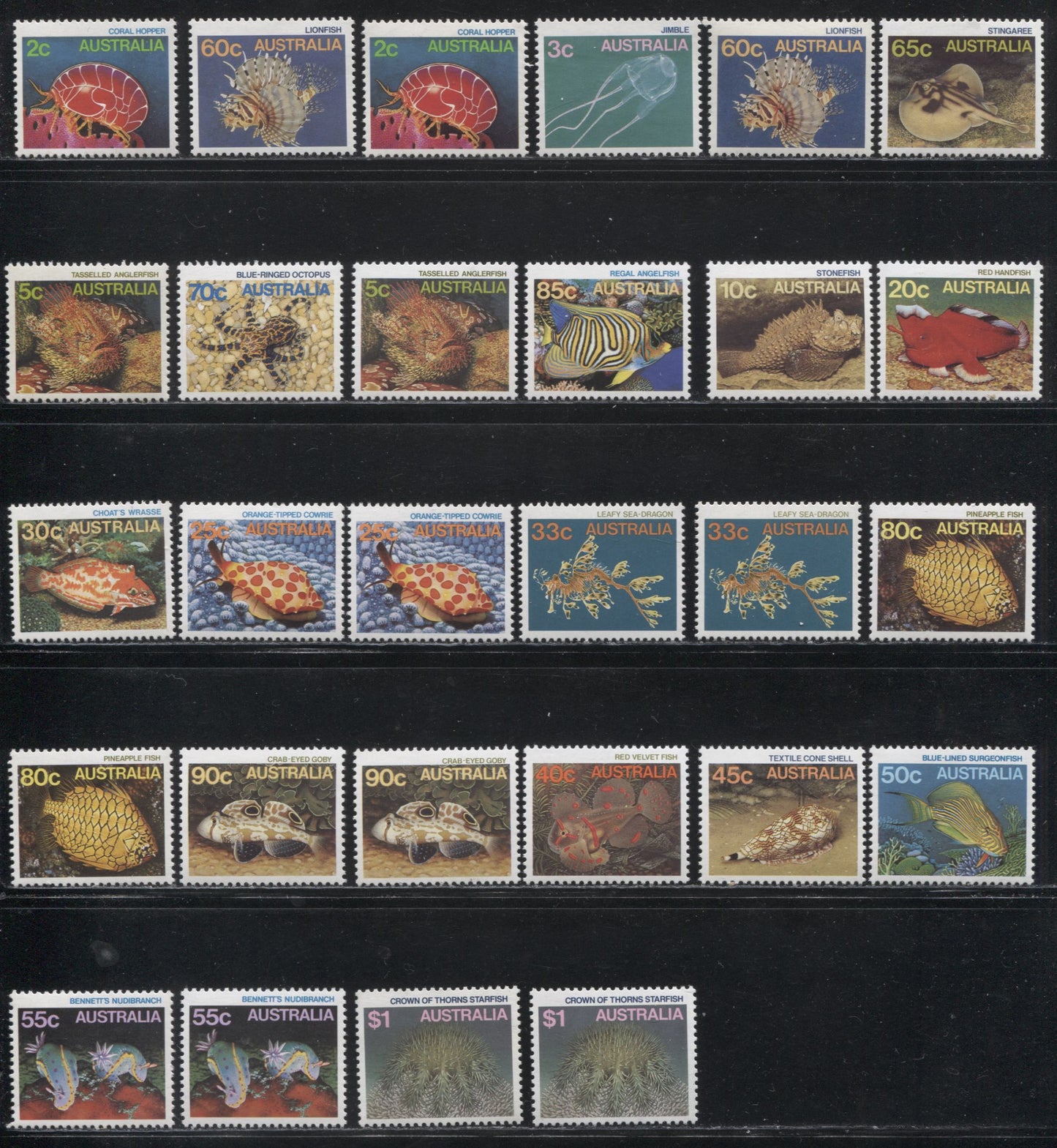 Lot 304 Australia SC#902-920 1984-1986 Marine Life Definitives, A VFNH Complete Set Wth Additional Paper Varieties of Many Values, Scott Cat. $22.25