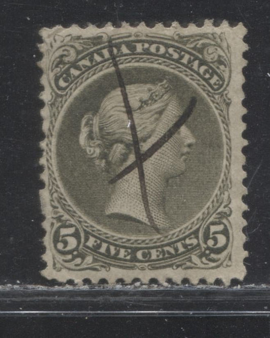 Lot 31 Canada #26i 5c Deep Olive Green (Olive Green) Queen Victoria, 1868-1897 Large Queen Issue, A Very Good Used Single, Perf. 11.75 x 12