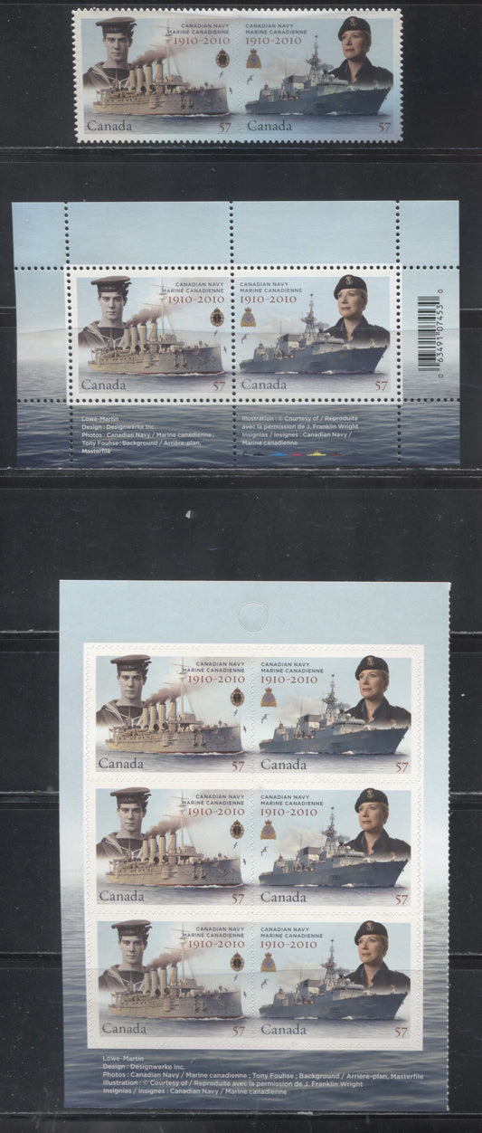 Lot 32 Canada #2384, 2386a, 2386i  2010 Canadian Navy Centennial, VFNH Souvenir Sheet, Booklet Pane and Die Cut to Shape Booklet Pair