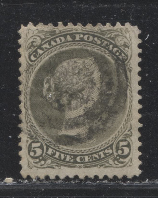 Lot 34 Canada #26iv 5c Olive Green Queen Victoria, 1868-1897 Large Queen Issue, A Fine Used Single With A Target Cancel, Perf 11.75 x 12.1
