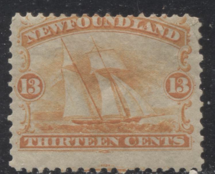 Lot 38 Newfoundland #30 13c Orange Ship, 1868-1894 First Cents Issue, A Very Good OG Single On Yellowish Paper