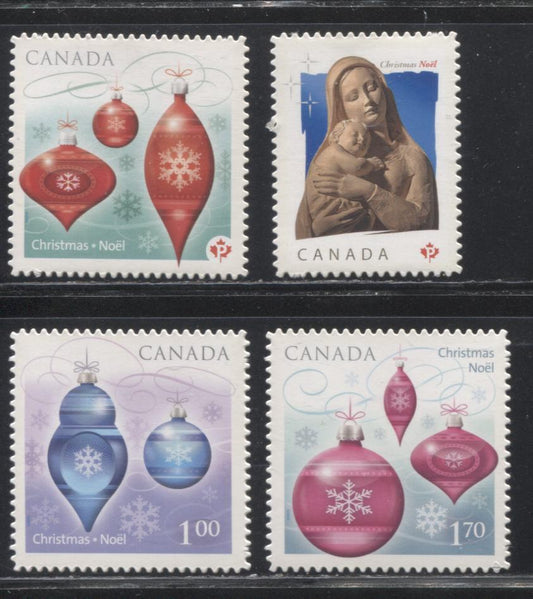 Lot 40 Canada #2412i-2415i 2010 Christmas Issue, VFNH Die Cut to Shape Singles