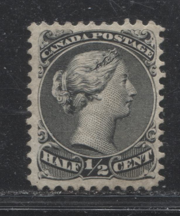 Lot 4 Canada #21a 1/2c Black Queen Victoria, 1868-1897 Large Queen Issue, A Very Fine Used Single On SQ Paper With Vertical Mesh, Perf 11.7 x 12.1