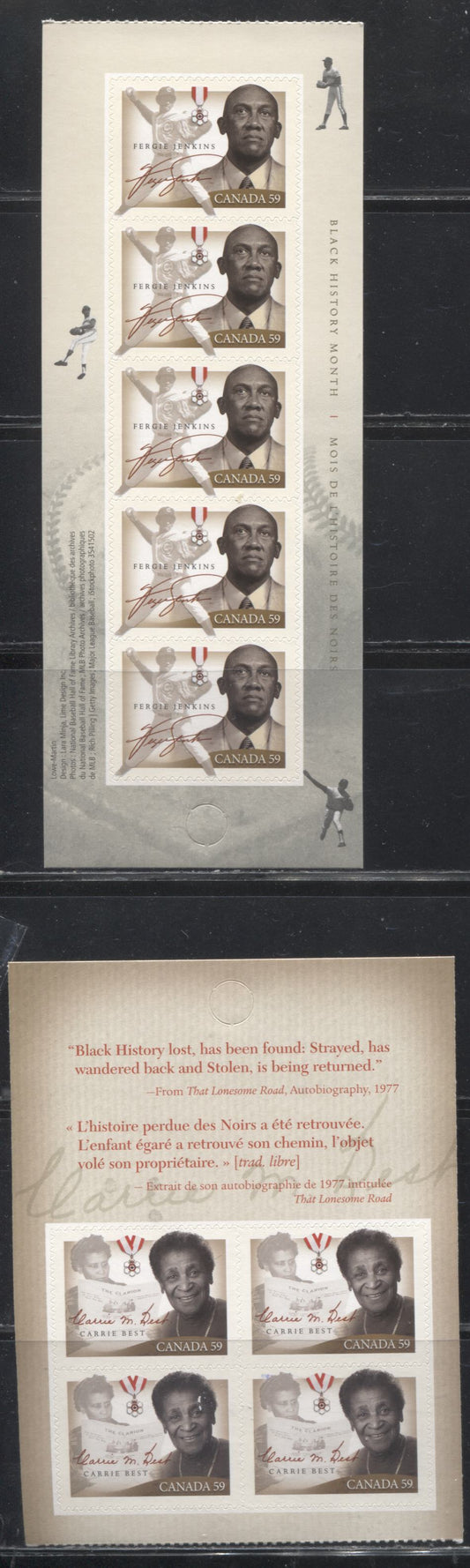Lot 41 Canada #2433-2434 2011 Black History Month, VFNH Booklet Panes of 4 and 5