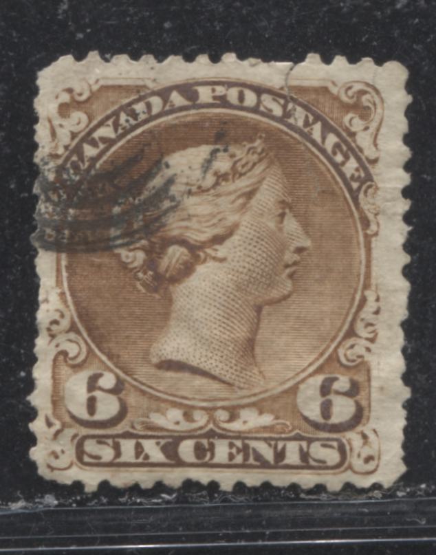 Lot 43 Canada #27a 6c Yellow Brown Queen Victoria, 1868-1897 Large Queen Issue, A Used Plate 1 Ungraded Used Single On Duckworth Paper 10, Ideal For Reference