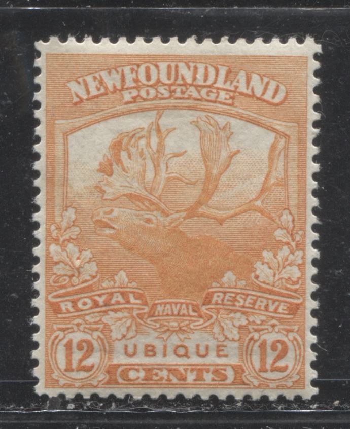 Lot 43 Newfoundland # 123 12c Orange Caribou & Ubique, 1919-1923 Trail of the Caribou Issue, A VFOG Example, Line Perf. 14.2 x 14