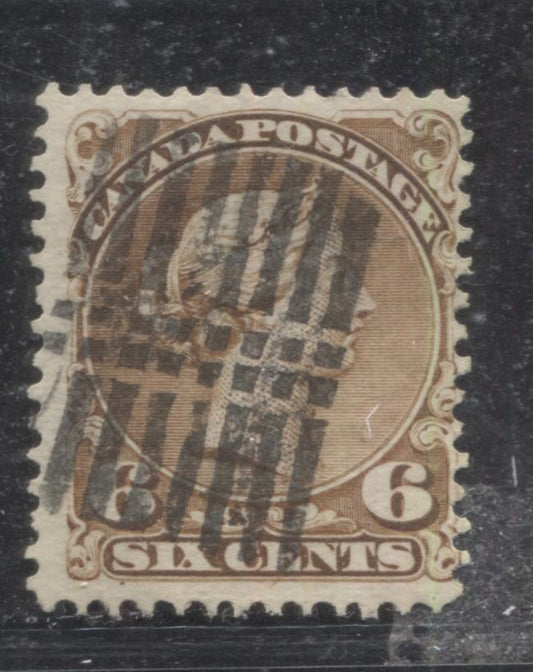 Lot 45 Canada #27a 6c Yellow Brown Queen Victoria, 1868-1897 Large Queen Issue, A Fine Used Plate 2 Single On Duckworth Paper #9b, Perf 12.1 x 12, Fancy Grid Cancel