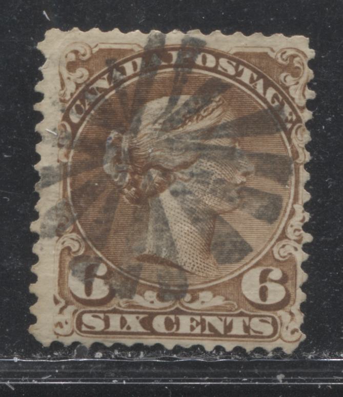 Lot 48 Canada #27v 6c Brown Queen Victoria, 1868-1897 Large Queen Issue, A Fine Appearing But Very Good Used Plate 1 Single On Duckworth Paper #9b, Perf 12, Starburst Cancel
