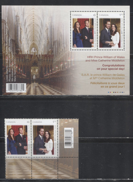 Lot 52 Canada #2465-2465b 2011 Royal Wedding Issue, A VFNH Souvenir Sheet and Inscription Pair