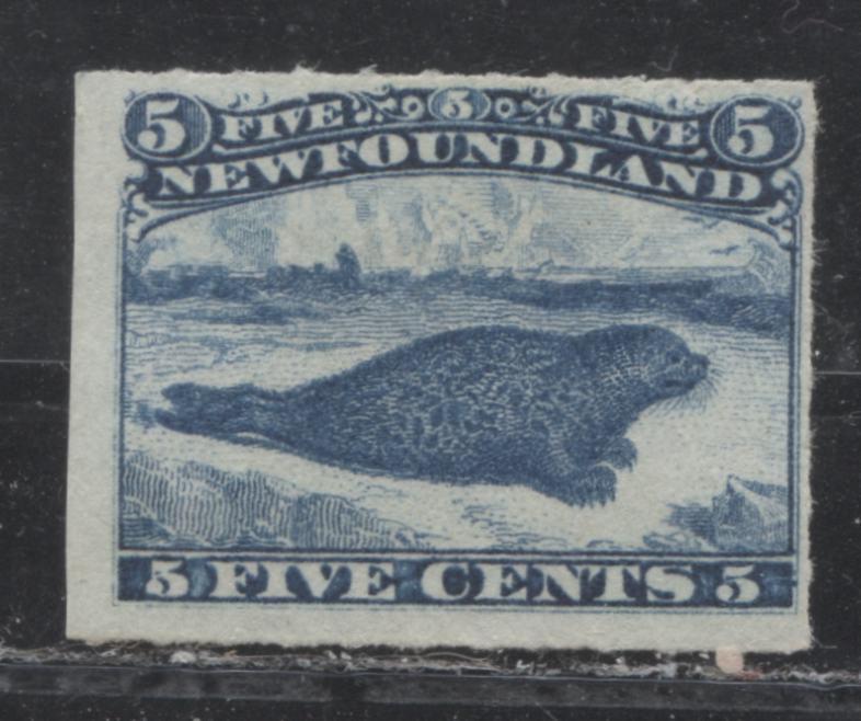 Lot 52 Newfoundland #40 5c Blue Harp Seal, 1876-1879 Rouletted Cents Issue, A Fine Unused Single