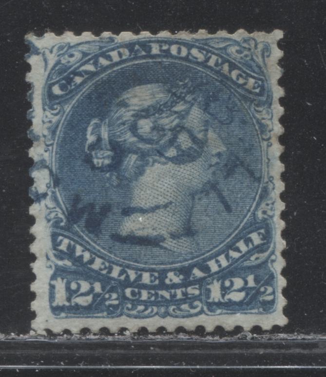 Lot 52 Canada #28b/ii 12.5c Blue Queen Victoria, 1868-1897 Large Queen Issue, A Fine Used Single On Thin Paper (Duckworth #2), Perf 12 x 12.1, No Outer Frameline At Left Value Tablet