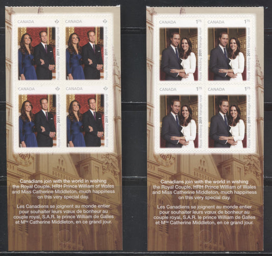 Lot 53 Canada #2466-2467 2011 Royal Wedding Issue, VFNH Booklet Panes of 4 From the Bottom of the Booklets
