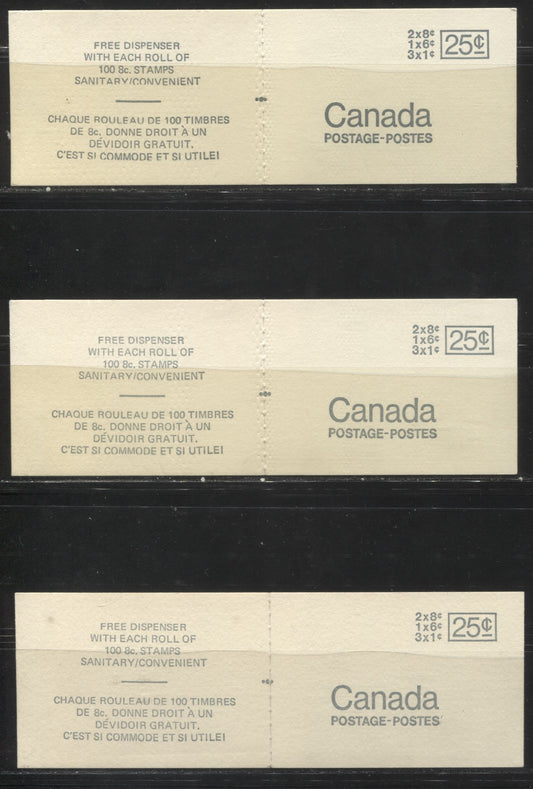 Lot #53 Canada McCann #BK69e, g 1c Purple Brown, 6c Black, And 8c Slate, 1967-1973 Centennial Issue, A Specialized Lot of Three 25c Booklets, Type 1 Free Dispenser Covers, Black Sealing Strip, Different MF-fl Papers, Setting C As Described in Harris