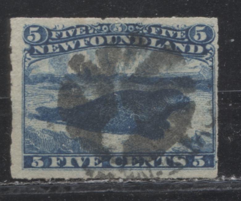 Lot 53 Newfoundland #40 5c Blue Harp Seal, 1876-1879 Rouletted Cents Issue, A Fine Used Single