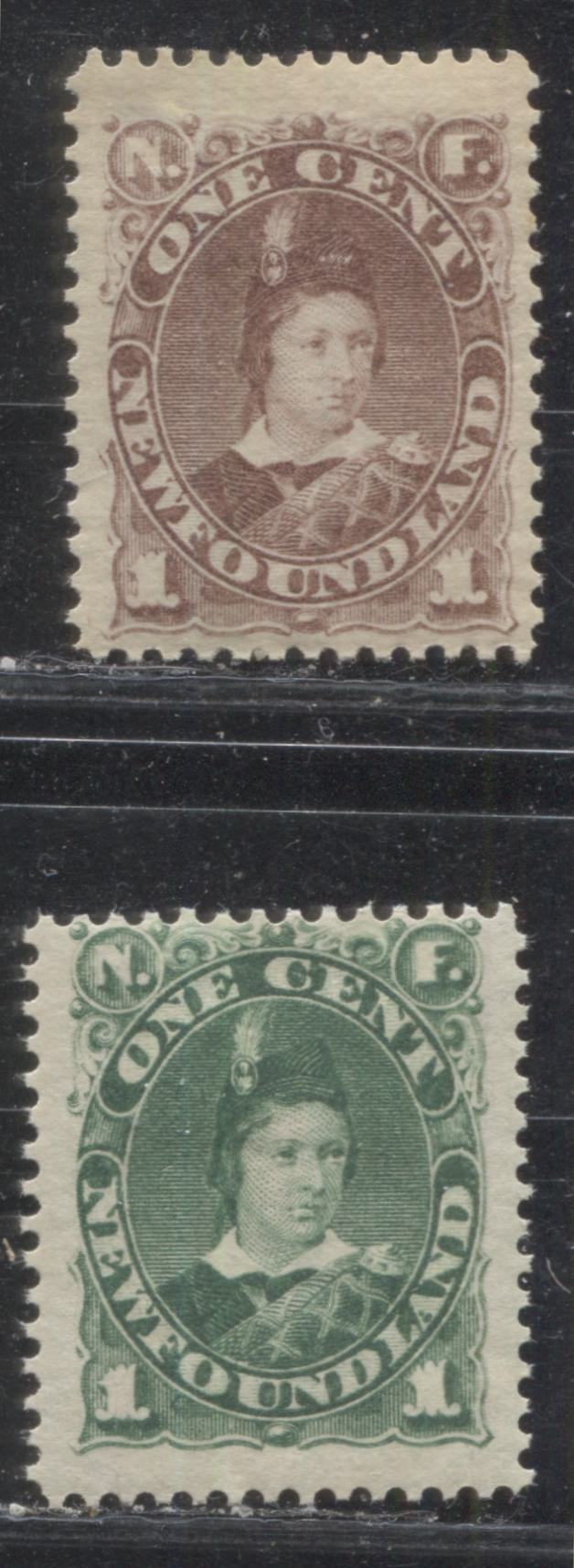 Lot 54 Newfoundland #41, 45 1c Violet Brown & Green Edward, Prince Of Wales, 1880-1896 Third Cents Issue, 2 Very Good Unused Singles On Horizontal Wove Paper