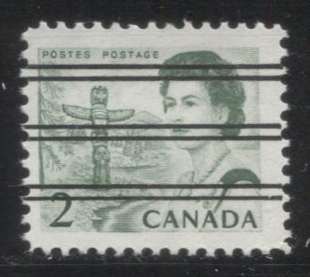 Lot #55 Canada #455xx 2c Green Pacific Coast Totem Pole, 1967-1973 Centennial Issue, a Fine NH Single of the Scarce Precancel, DF Paper, Perf. 11.9