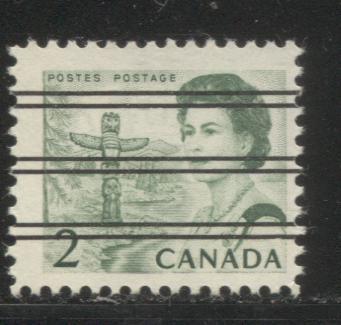 Lot #56 Canada #455xx 2c Green Pacific Coast Totem Pole, 1967-1973 Centennial Issue, a Fine NH Single of the Scarce Precancel, NF Paper, Perf. 12 x 11.85