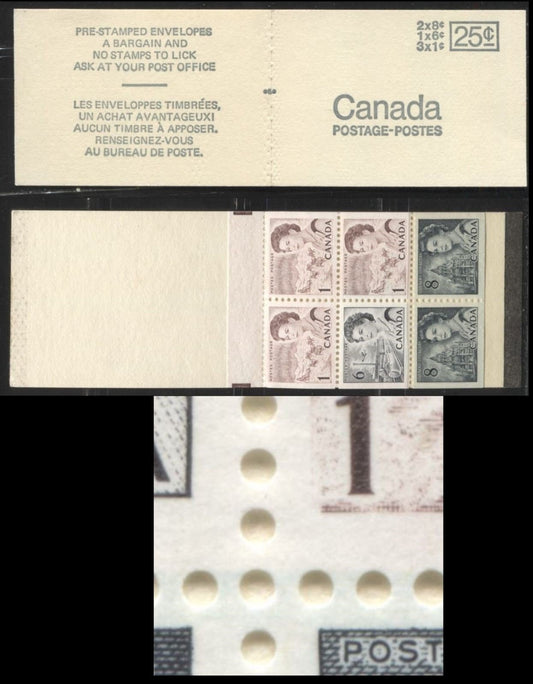 Lot #57 Canada McCann #BK69q 1c Purple Brown, 6c Black, And 8c Slate, 1967-1973 Centennial Issue, A VFNH 25c Counter Booklet, Type 2 Pre Stamped Cover, Coarse Font, Black Sealing Strip, MF-fl Smooth Paper, Setting C, Showing Worn Roller on 2/2