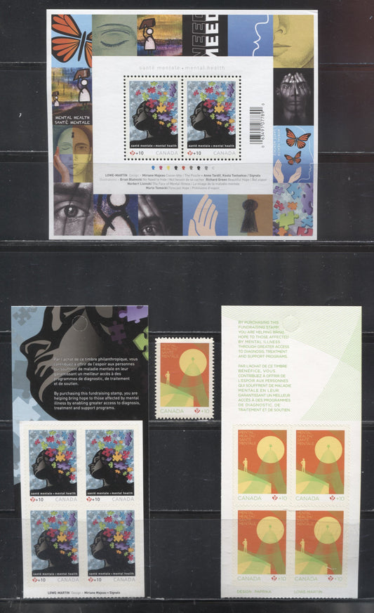 Lot 57 Canada #B16/B18 2010 & 2011 Mental Health Semi-Postal Issues, A VFNH Souvenir Sheet, Booklet Panes and Die Cut to Shape Single