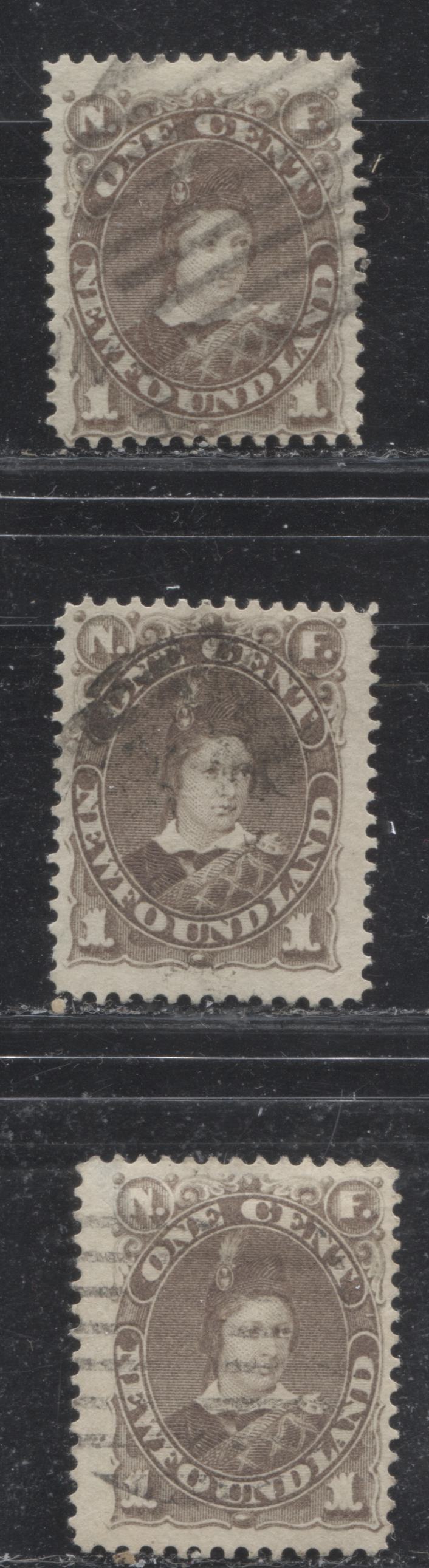 Lot 58 Newfoundland #42 1c Gray Brown Edward, Prince Of Wales, 1880-1896 Third Cents Issue, 3 Fine Used Singles  On Horizontal And Vertical Wove Papers, Perfs 12.2 & 12.25 x 12.2
