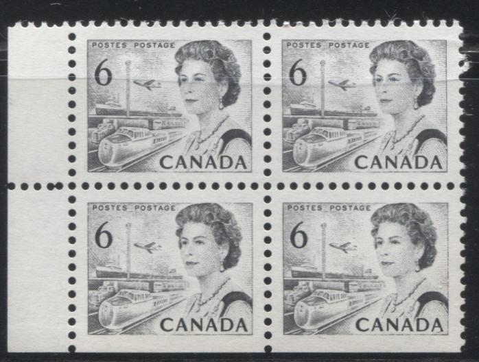 Lot 59 Canada #460ii 6c Black Queen Elizabeth II, 1967-1973 Centennial Issue, A VFNH LL Field Stock Block of 4 On HB11 Paper With Dex Gum, Die 1