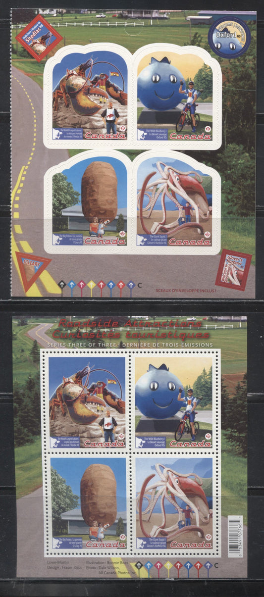 Lot 59 Canada #2484-2485 2011 Roadside Attractions Issue, A VFNH Souvenir Sheet, and Booklet Pane