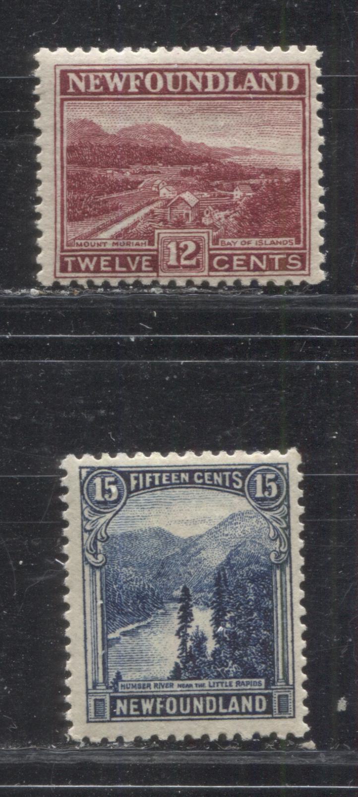 Lot 58 Newfoundland # 141-142 12c & 15c Deep Claret & Dark Blue Mount Moriah & Little Rapids, 1923-1928 Pictorial Issue, Two Fine NH Examples, Comb Perf. 14.1 x 13.8 and 14 x 14.1