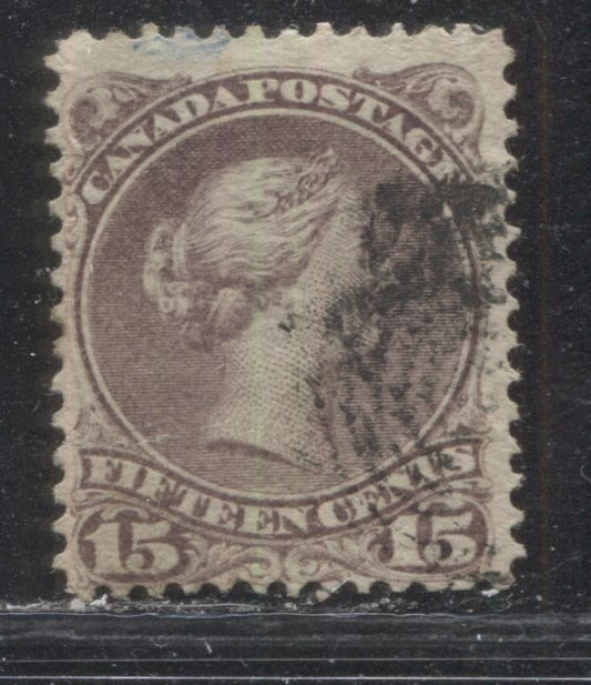 Lot 59 Canada #29b 15c Deep Red Lilac (Red Lilac) Queen Victoria, 1868-1897 Large Queen Issue, A Very Good Used Single On Duckworth Paper #4, Perf 11.9 x 11.75