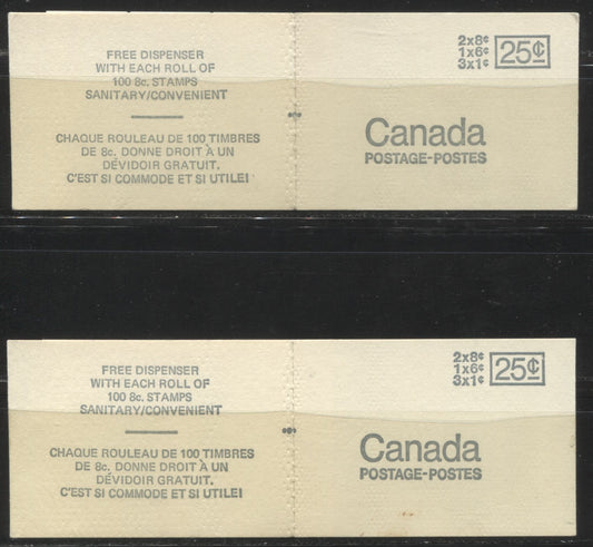 Lot #60 Canada McCann #BK69j 1c Purple Brown, 6c Black, And 8c Slate, 1967-1973 Centennial Issue, A Specialized Lot of Two 25c Booklets, Type 1 Free Dispenser Cover, Black Sealing Strip, Different HF-fl Paper, Setting A As Described in Harris