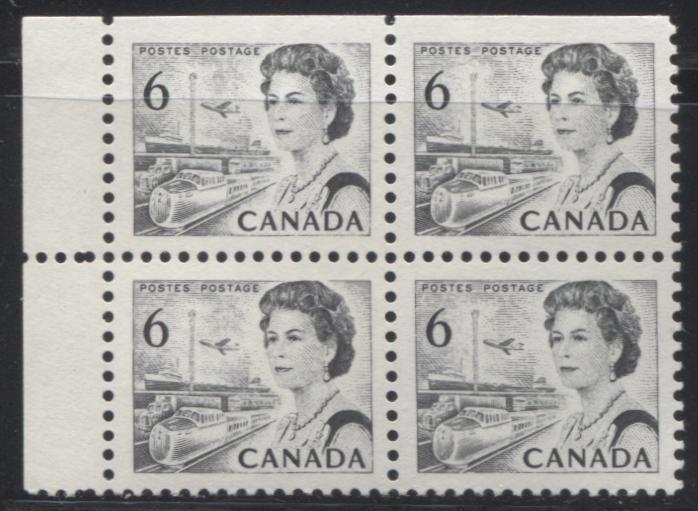 Lot 60 Canada #460ii 6c Black Queen Elizabeth II, 1967-1973 Centennial Issue, A VFNH UL Field Stock Block of 4 On HB11 Vertical Ribbed Paper With Dex Gum, Die 1