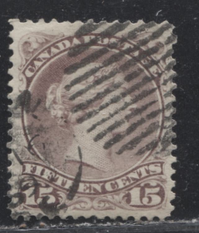 Lot 62 Canada #29b 15c Deep Red Lilac Purple (Red Lilac) Queen Victoria, 1868-1897 Large Queen Issue, A Very Fine Used Single On Duckworth Paper #10, Perf 11.9 x 12.1
