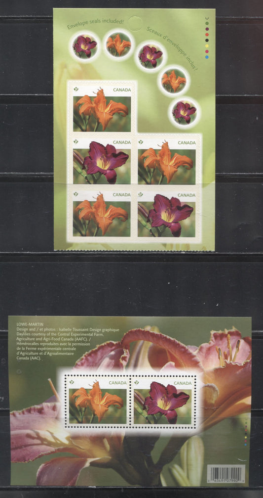 Lot 63 Canada #2526, 2529-2530 2012 Daylilies Issue, A VFNH Souvenir Sheet and Booklet Pane of 5